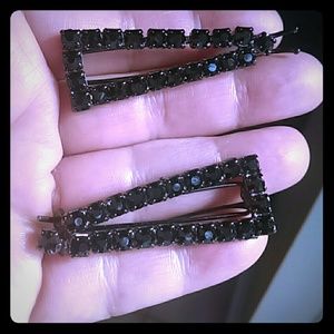 2 Black Rhinestone Hair Barretts